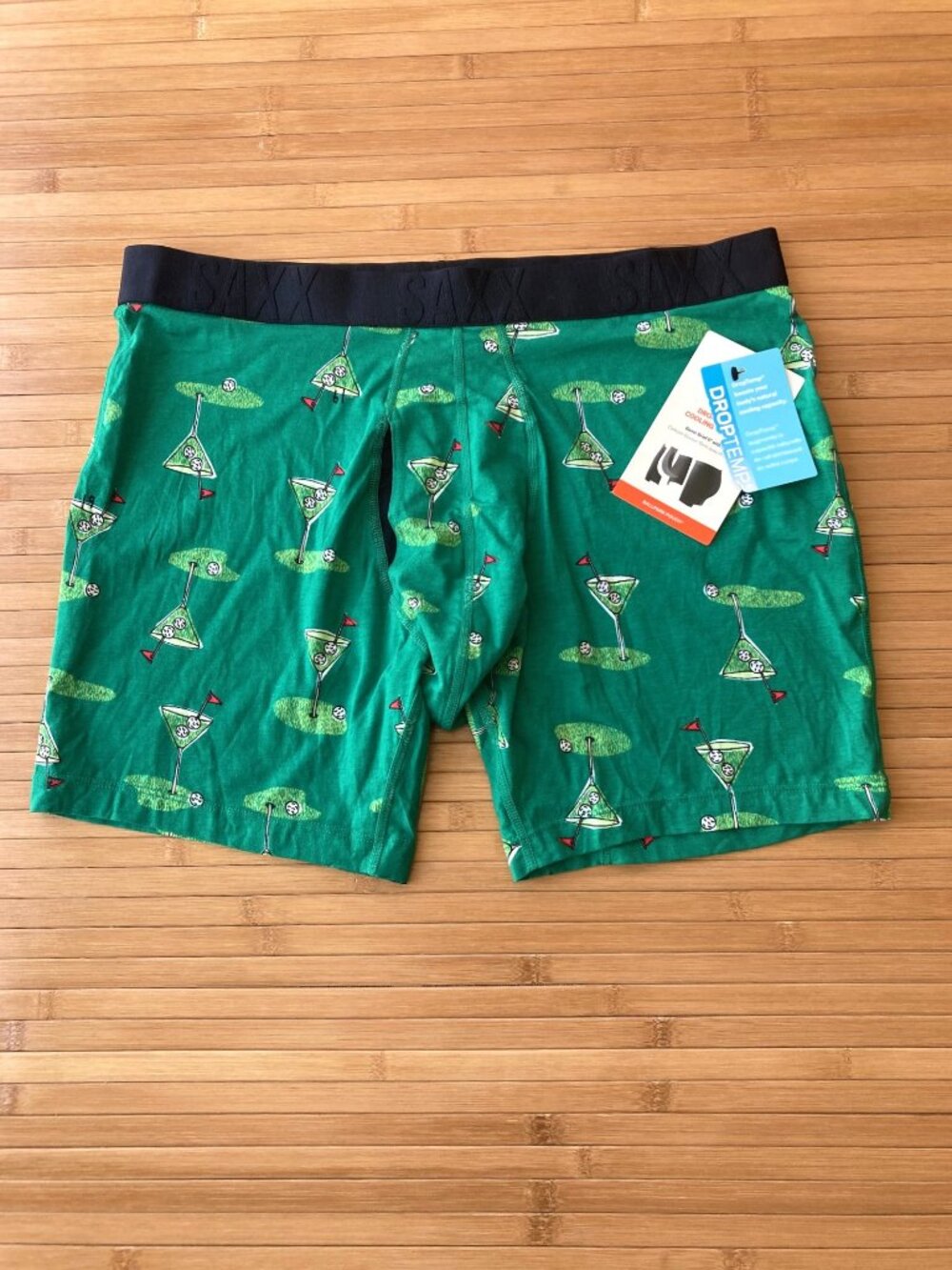 SAXX DropTemp Cooling Cotton Boxer Brief Mens XL Golf Martini Lush Meadow NWT